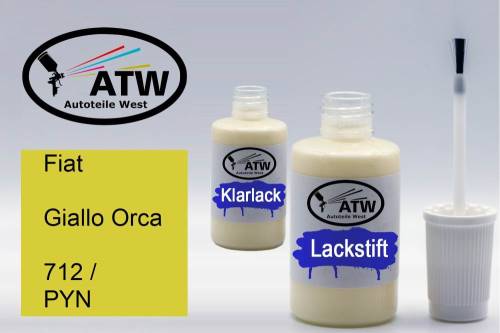 Fiat, Giallo Orca, 712 / PYN: 20ml Lackstift + 20ml Klarlack - Set, von ATW Autoteile West.